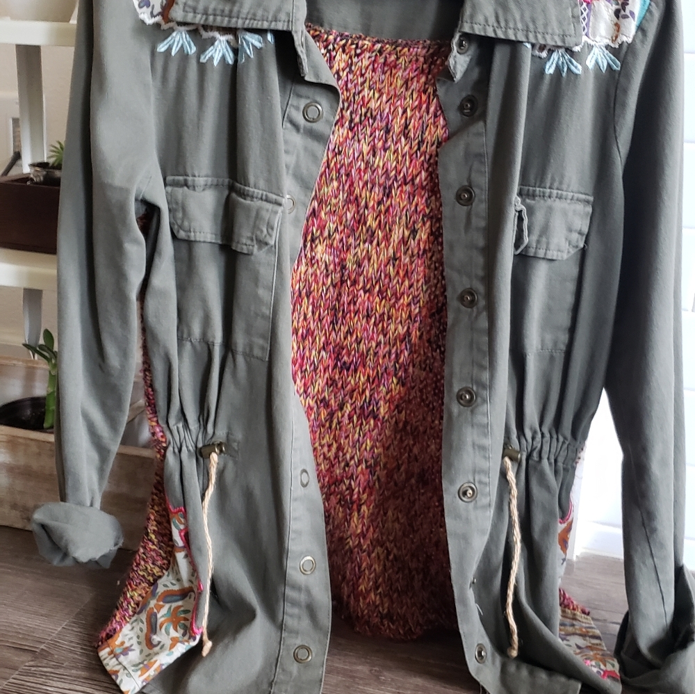 Army green jacket with elbow patches